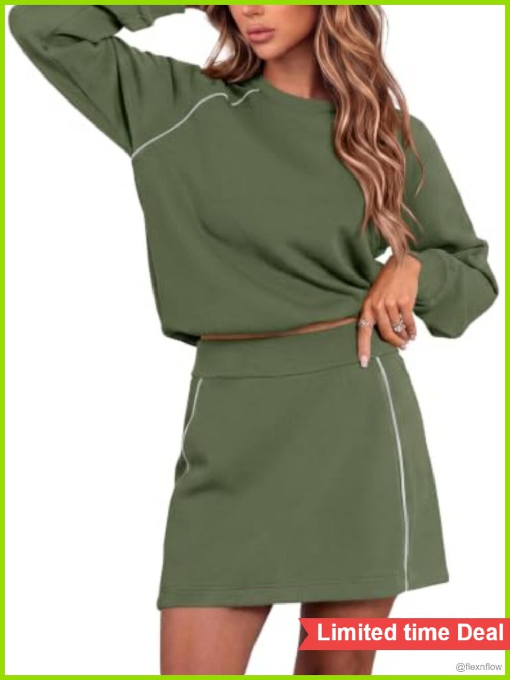 Two Piece Skirt Set with Skort and Crewneck Top Soft Stretch Athleisure
